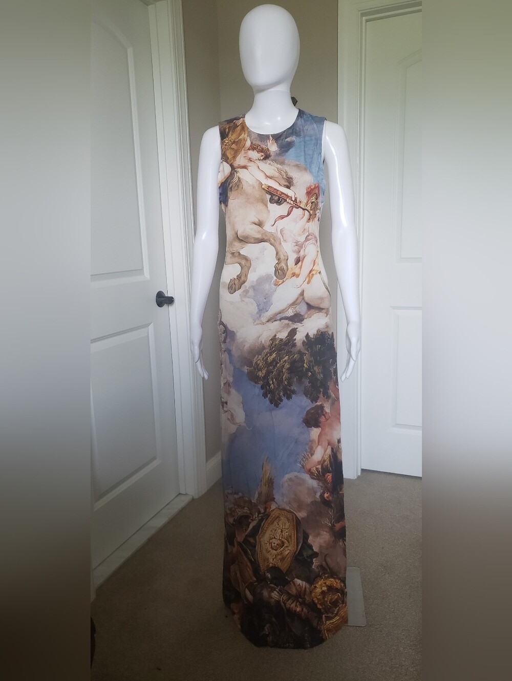 Alice + Olivia Backless Maxi Dress with Classical Print - Blue & Cream